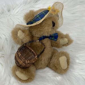 Collectible Bear With Bow Tie, Basket, & Hat